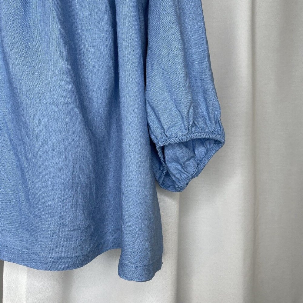 Seed Heritage Blue Linen One Shoulder Blouse Top Size 10 Asymmetric Casual Women - Picture 10 of 16